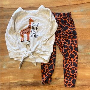 Giraffe Print Kids Bottoms Set - Gray and Orange